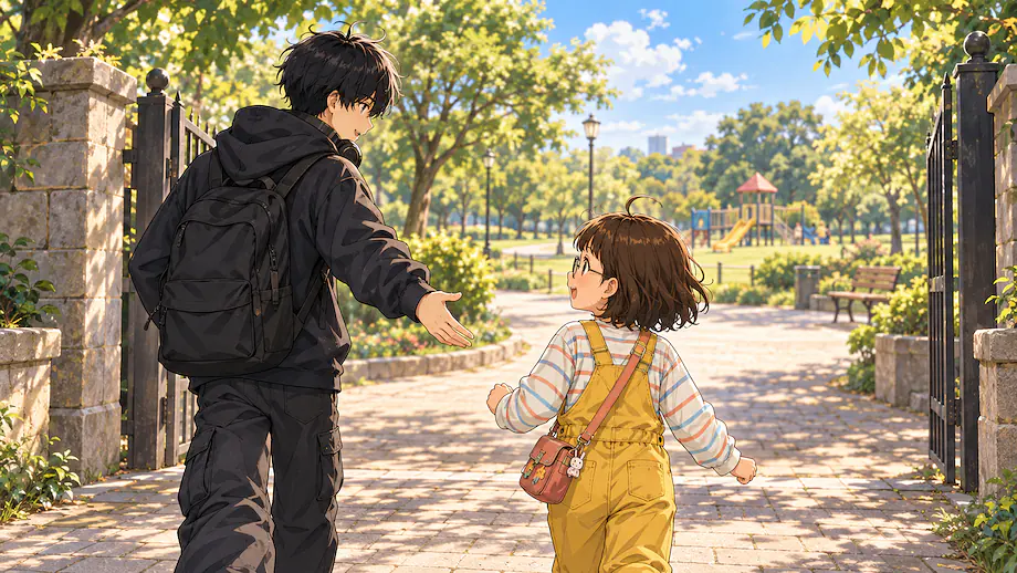 Illustration of the scene described by Let’s go to the park.