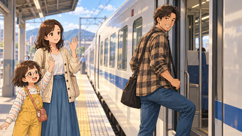 Illustration of the scene described by My father decided to go by train.