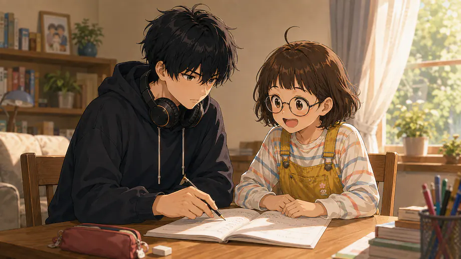 Illustration of the scene described by Ren helped me with my homework.