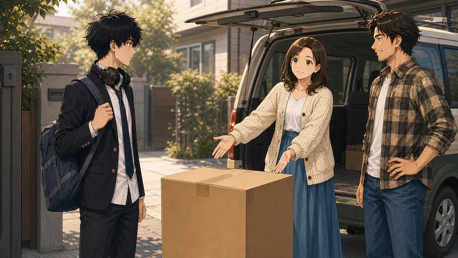 Illustration of the scene described by Could you carry this box for me?