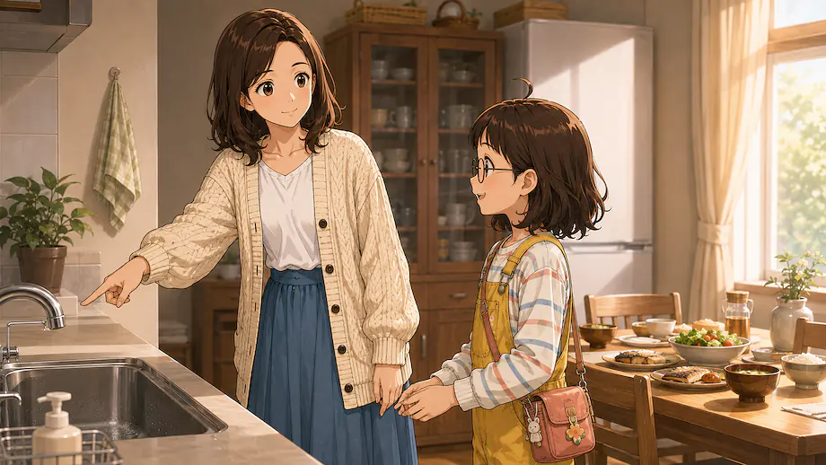 Illustration of the scene described by Wash your hands.
