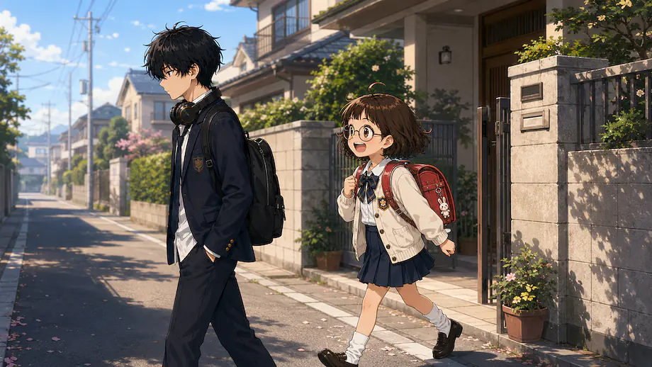Illustration of the scene described by Mei goes to school too.