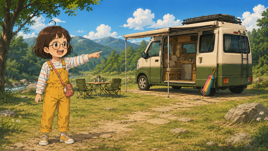 Illustration of the scene described by That umbrella over there is Mei’s.