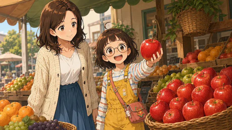 Illustration of the scene described by This apple is red.