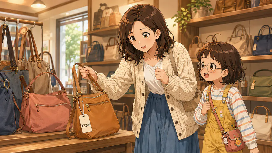 Illustration of the scene described by This bag isn’t expensive.