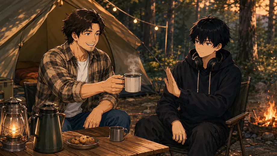 Illustration of the scene described by Ren does not drink coffee.
