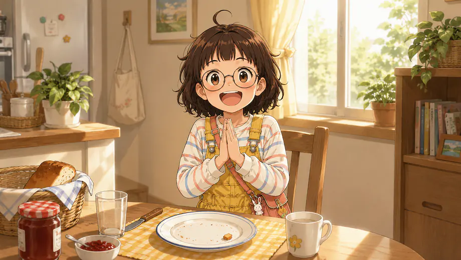 Illustration of the scene described by I ate bread this morning.