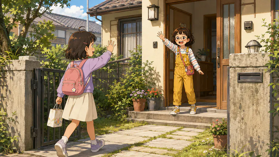 Illustration of the scene described by A friend is coming to my house.