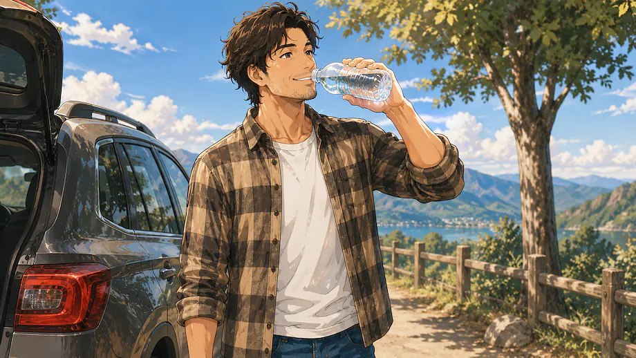 Illustration of the scene described by I drink water.