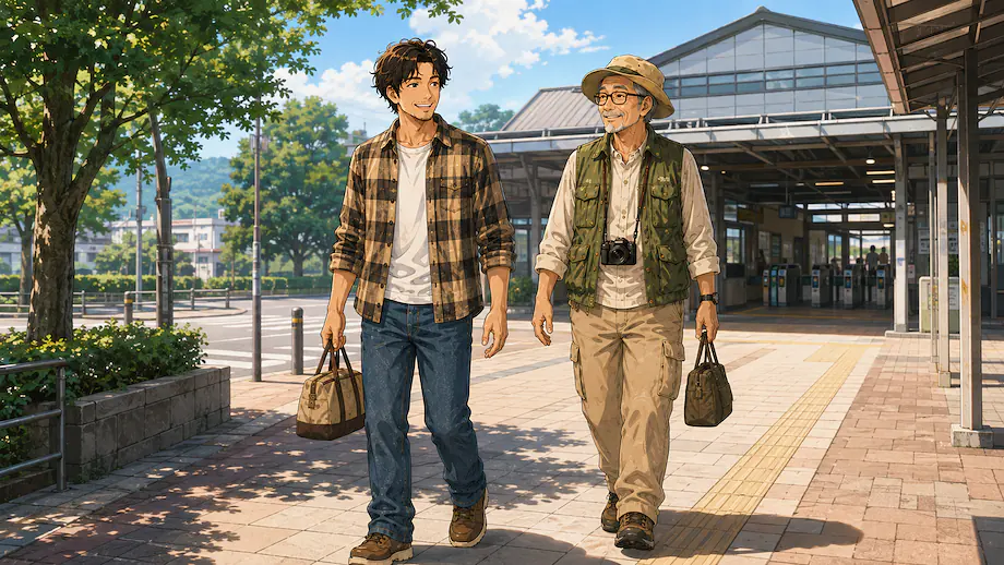 Illustration of the scene described by I walk from the station.