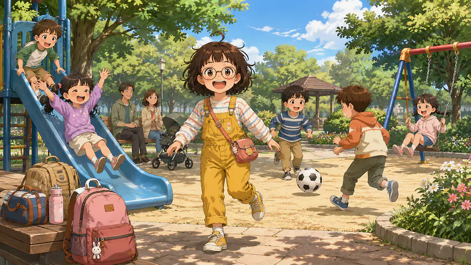 Illustration of the scene described by There are children in the park.