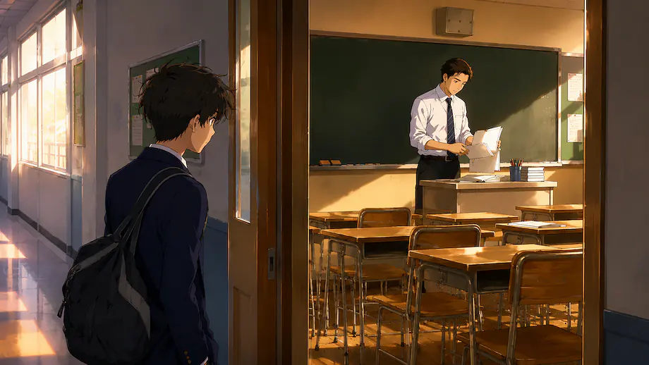 Illustration of the scene described by There is a teacher in the classroom.