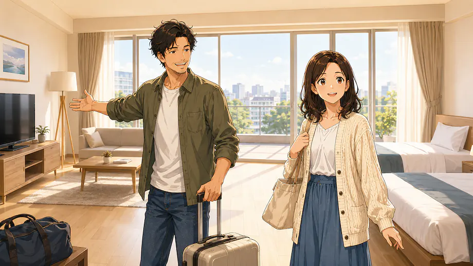 Illustration of the scene described by This room is spacious and bright.