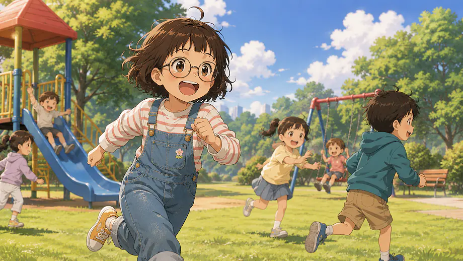 Illustration of the scene described by The children are playing in the park.