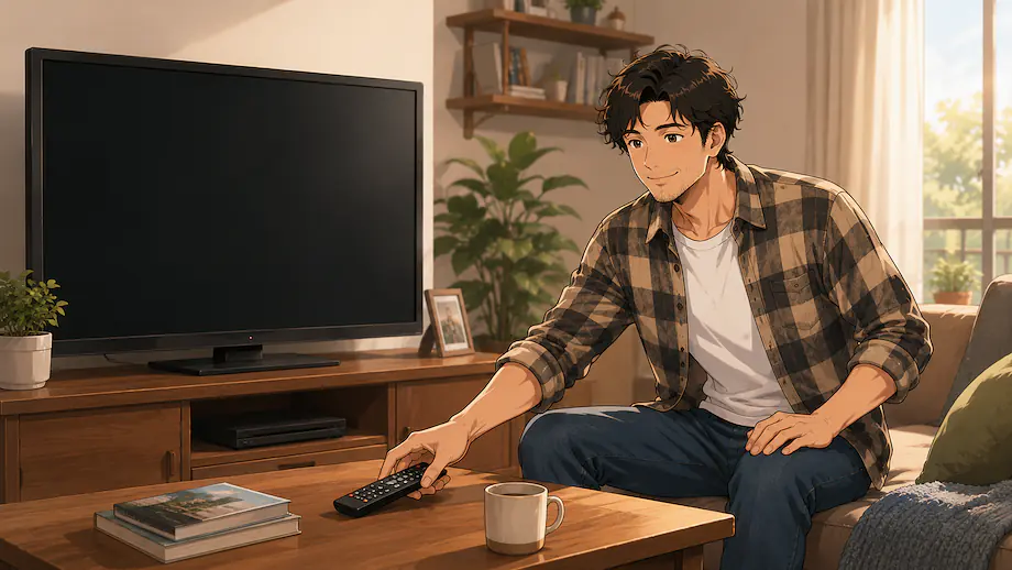 Illustration of the scene described by I won’t watch TV today.