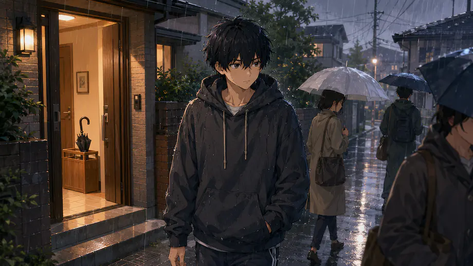 Illustration of the scene described by I went out without taking an umbrella.