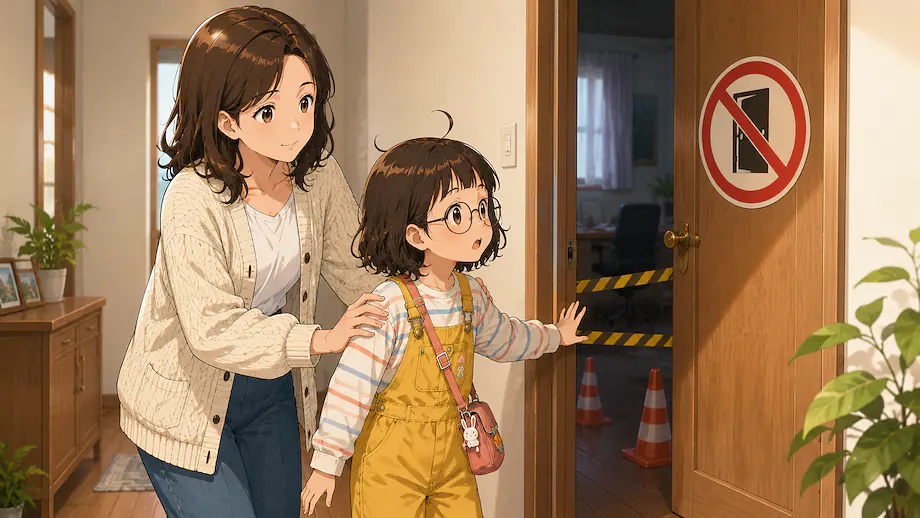 Illustration of the scene described by You must not enter this room.