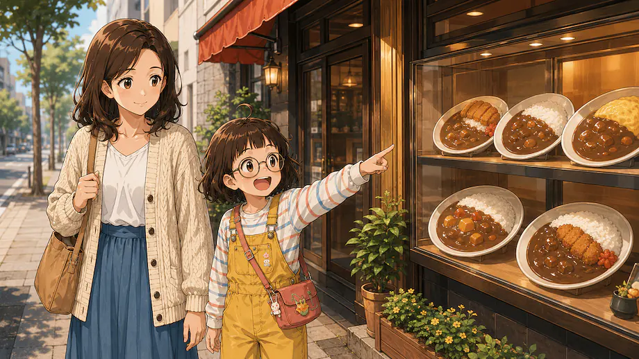Illustration of the scene described by I want to eat curry today.