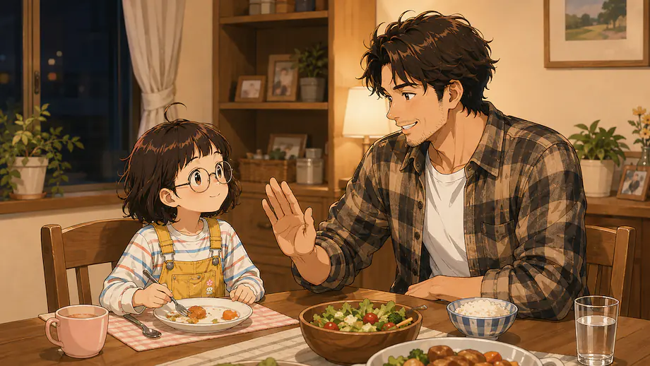 Illustration of the scene described by You don’t have to eat it all.