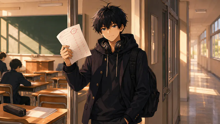 Illustration of the scene described by The test was easy.