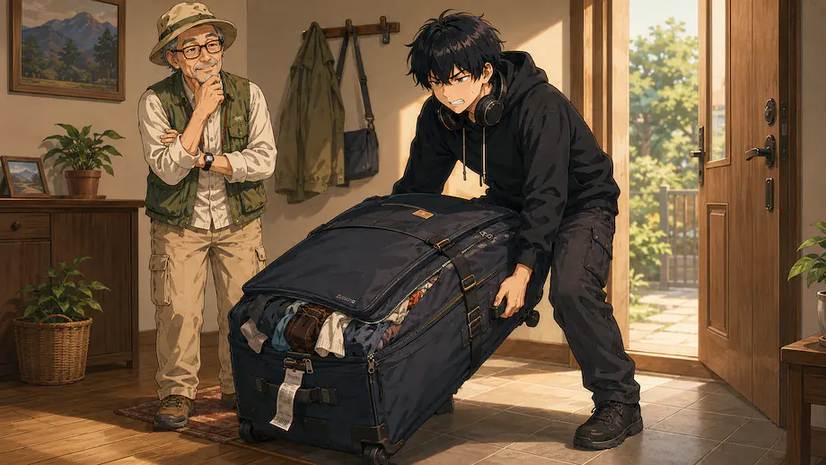 Illustration of the scene described by This luggage is probably heavy.