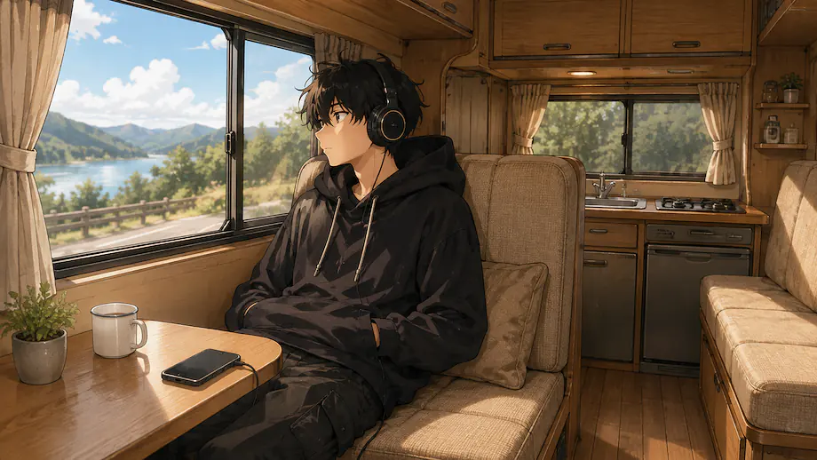 Illustration of the scene described by I like listening to music.