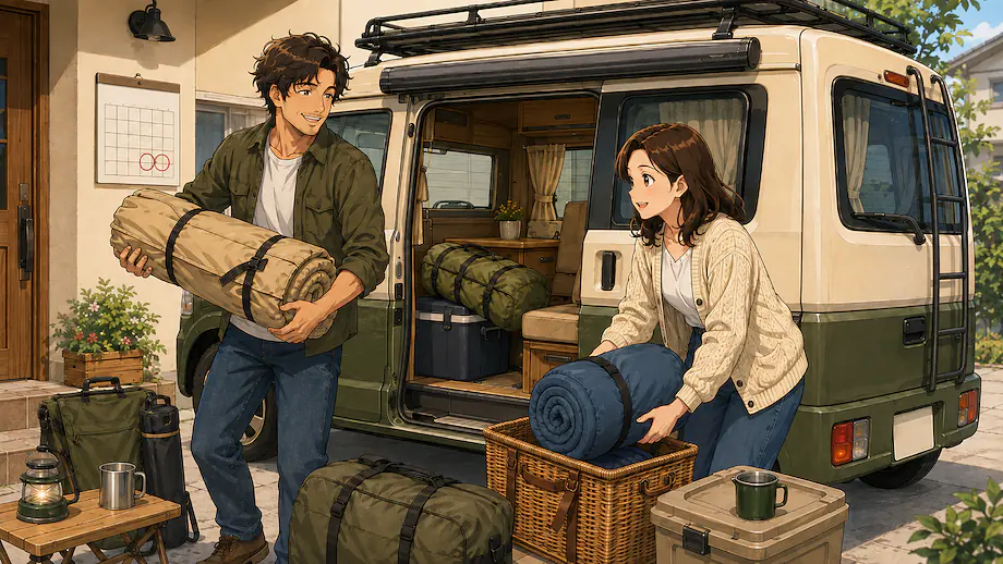 Illustration of the scene described by I plan to go camping with my family this weekend.
