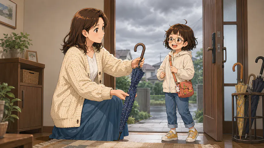 Illustration of the scene described by You should take an umbrella.