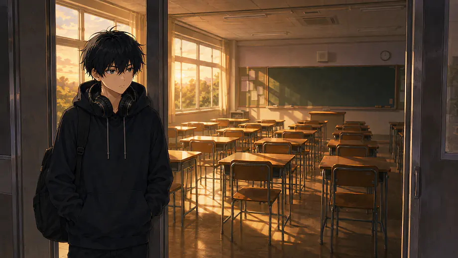Illustration of the scene described by There is nobody in the classroom.